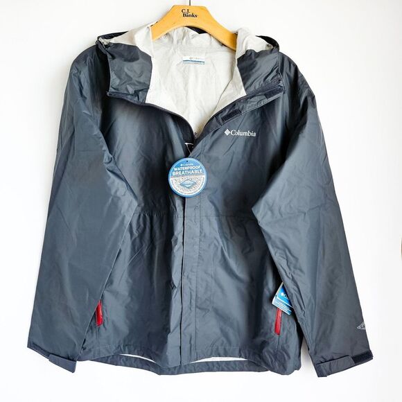 Columbia Gable Pass Waterproof Hooded Rain Jacket Mens XL Gray New